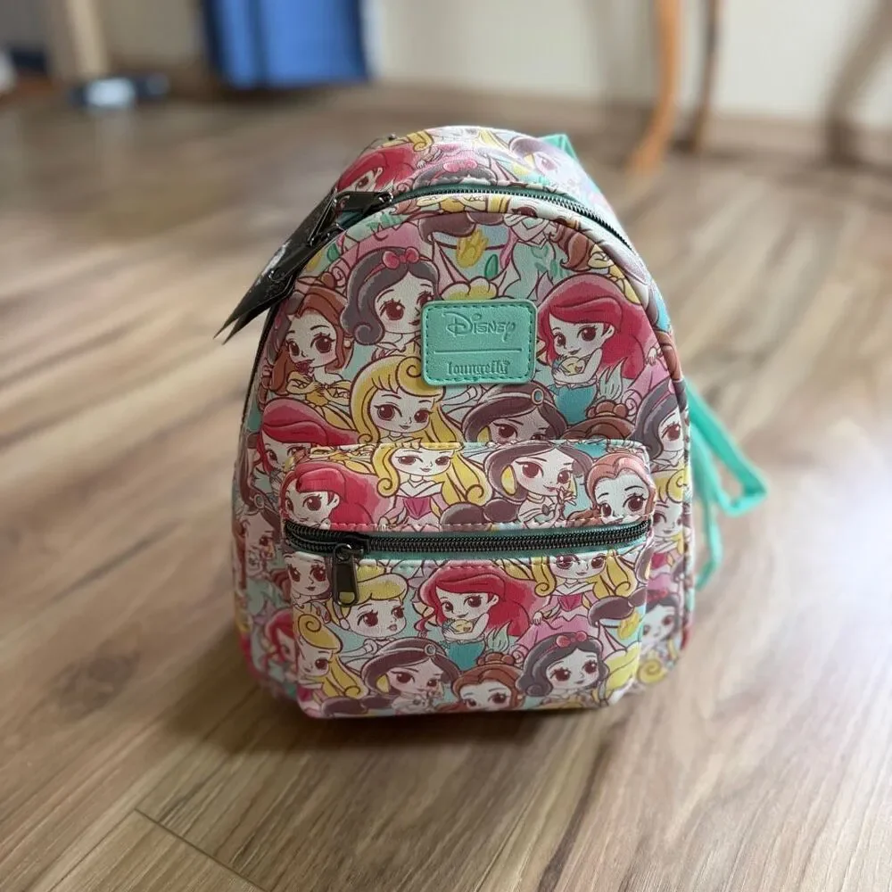 NWT Loungefly Womens Multicolor Disney Chibi Princess Mini Backpack Bag